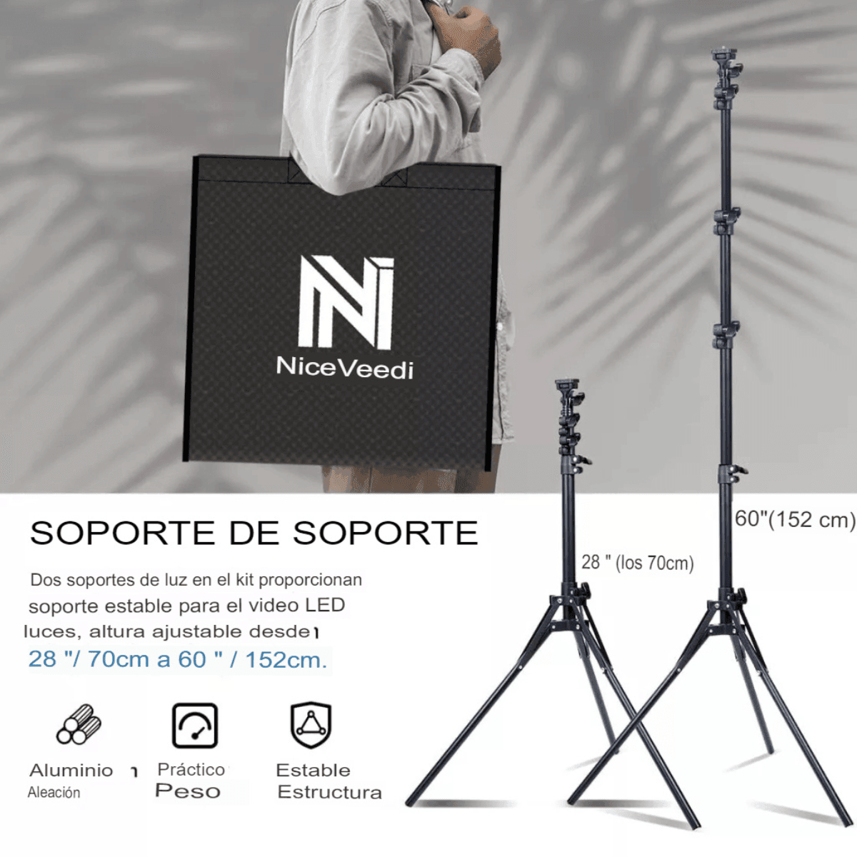 Cuadrado de Luz LED 48 cm Trípode 2.1 M - Comercializadora 1018